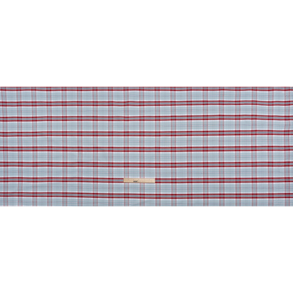 Cotton Oxford Shirting - Sky Blue, Red and White Plaid - Deadstock - Full