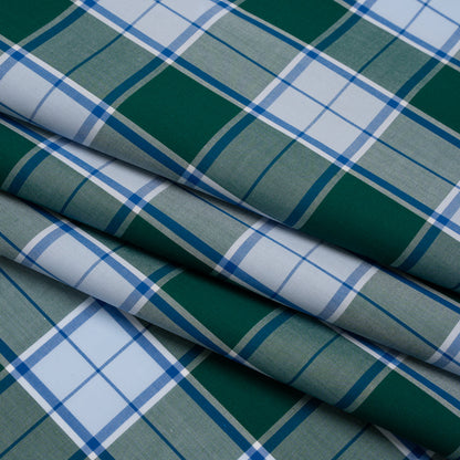 Cotton Shirting - Forest Green and Sky Blue Plaid - Designer Deadstock