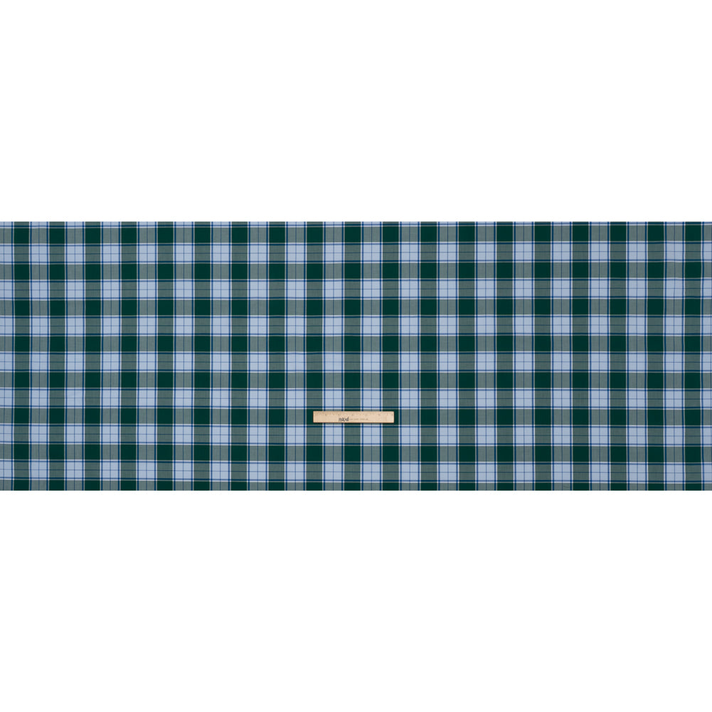 Cotton Shirting - Forest Green and Sky Blue Plaid - Designer Deadstock - Full