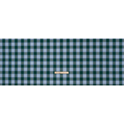 Cotton Shirting - Forest Green and Sky Blue Plaid - Designer Deadstock