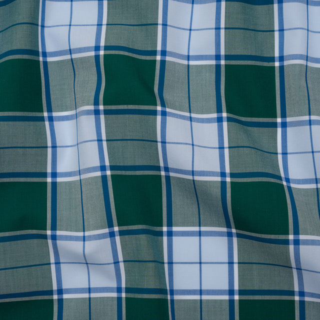 Cotton Shirting - Forest Green and Sky Blue Plaid - Designer Deadstock