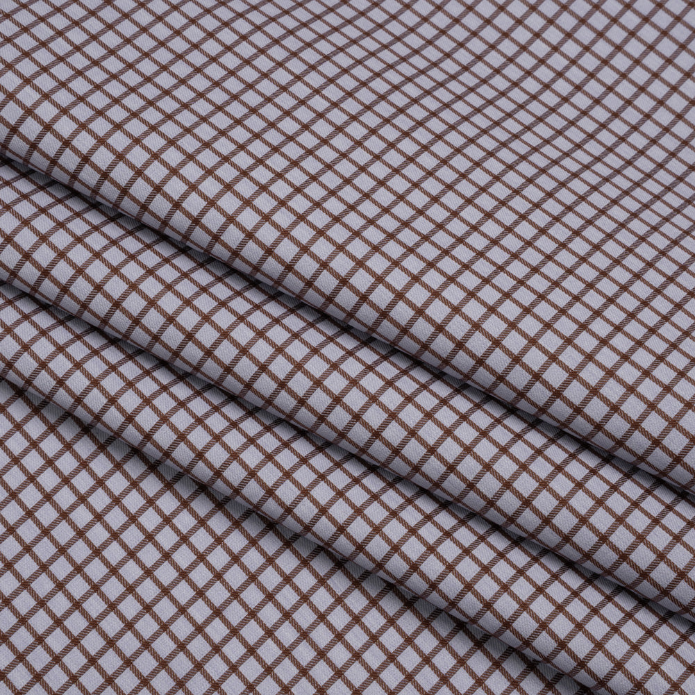 Cotton Twill Shirting Made in Italy - Pale Lavender and Brown Little Windowpane Check - Deadstock - Folded