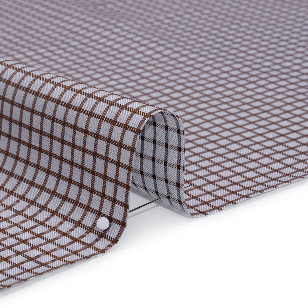 Cotton Twill Shirting Made in Italy - Pale Lavender and Brown Little Windowpane Check - Deadstock - Detail
