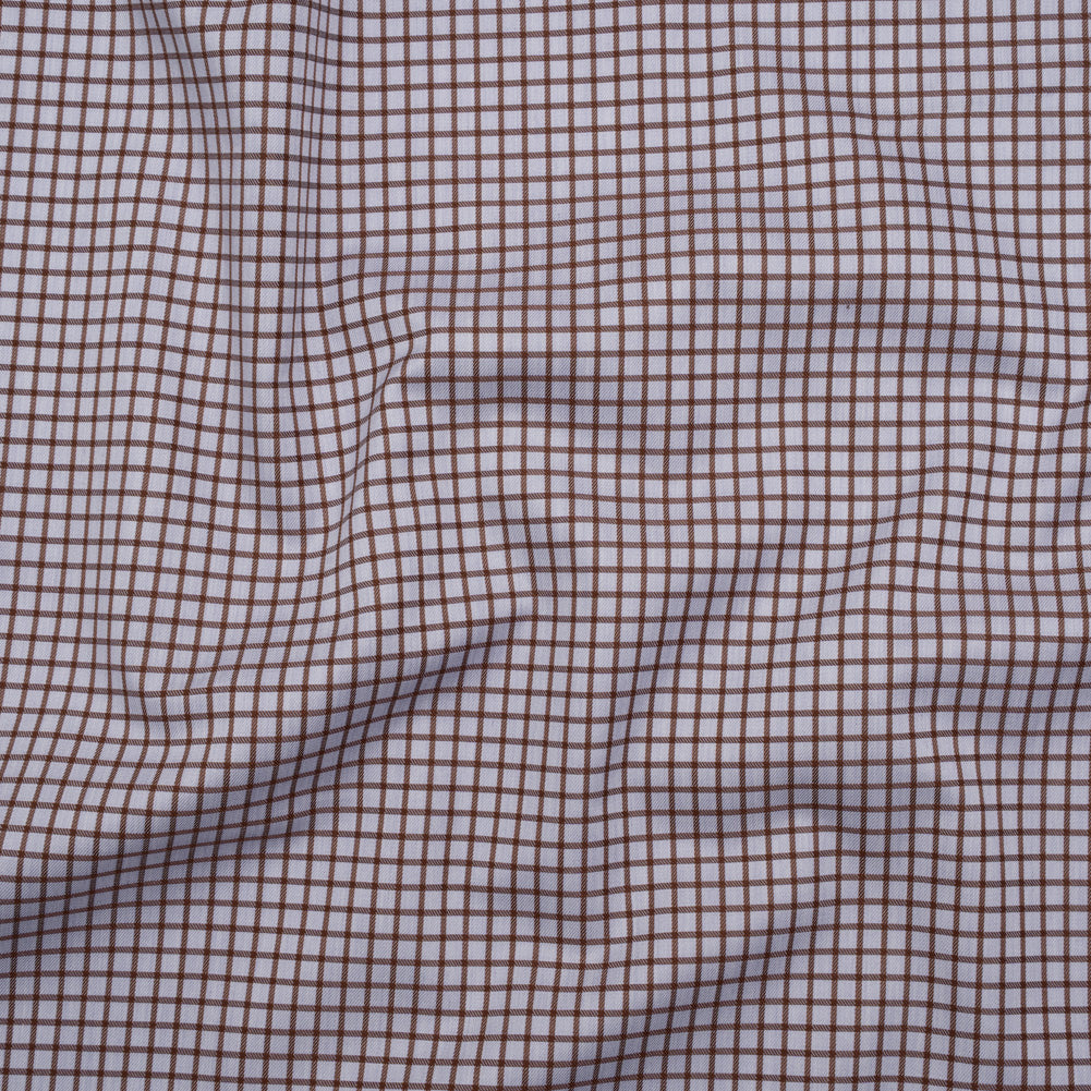 Cotton Twill Shirting Made in Italy - Pale Lavender and Brown Little Windowpane Check - Deadstock