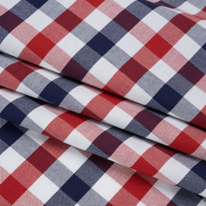 Cotton Oxford Shirting - Red, White and Blue Tattersall Checks - Deadstock