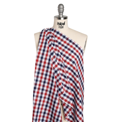 Cotton Oxford Shirting - Red, White and Blue Tattersall Checks - Deadstock