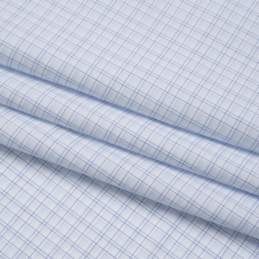 Cotton Shirting - Navy, Light Blue and White Fine Line Plaid - Deadstock - Folded