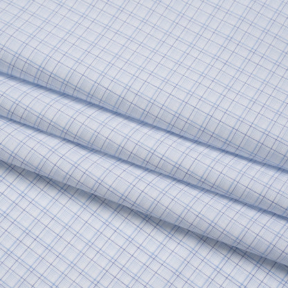 Cotton Shirting - Navy, Light Blue and White Fine Line Plaid - Deadstock