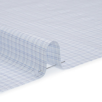 Cotton Shirting - Navy, Light Blue and White Fine Line Plaid - Deadstock