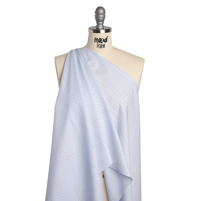Cotton Shirting - Navy, Light Blue and White Fine Line Plaid - Deadstock