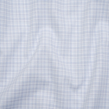 Cotton Shirting - Navy, Light Blue and White Fine Line Plaid - Deadstock