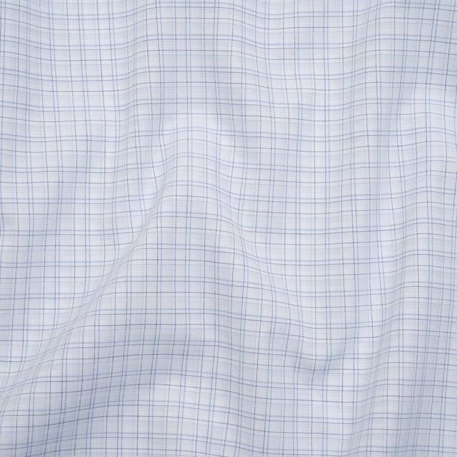Cotton Shirting - Navy, Light Blue and White Fine Line Plaid - Deadstock