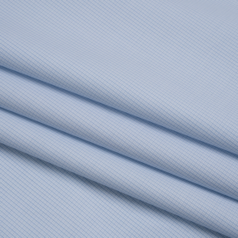 Cotton Shirting - Light Blue and White Tiny Tattersall Check - Deadstock - Folded