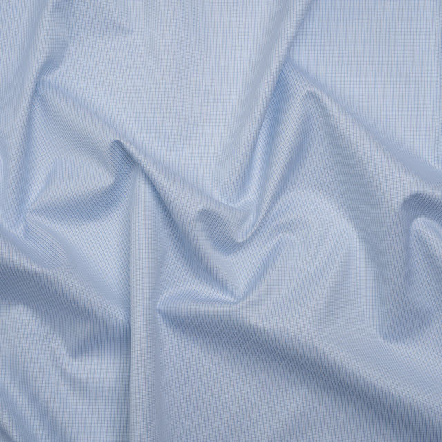 Cotton Shirting - Light Blue and White Tiny Tattersall Check - Deadstock