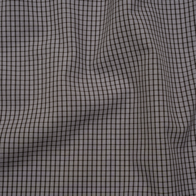Cotton Shirting - Gray and Brown Mini Windowpane Check - Deadstock