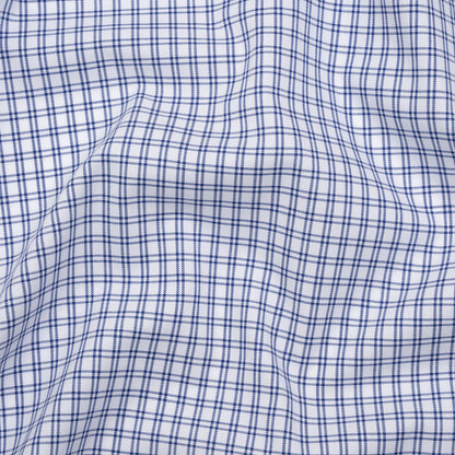 Cotton Oxford Shirting - Bright Blue and White Checks - Deadstock
