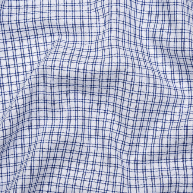 Cotton Oxford Shirting - Bright Blue and White Checks - Deadstock