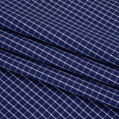 Cotton Shirting - Cobalt Blue and White Little Windowpane Checks - Deadstock