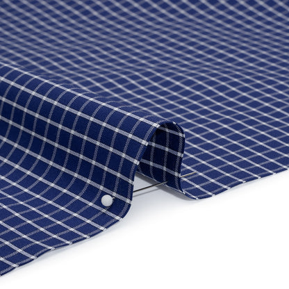 Cotton Shirting - Cobalt Blue and White Little Windowpane Checks - Deadstock