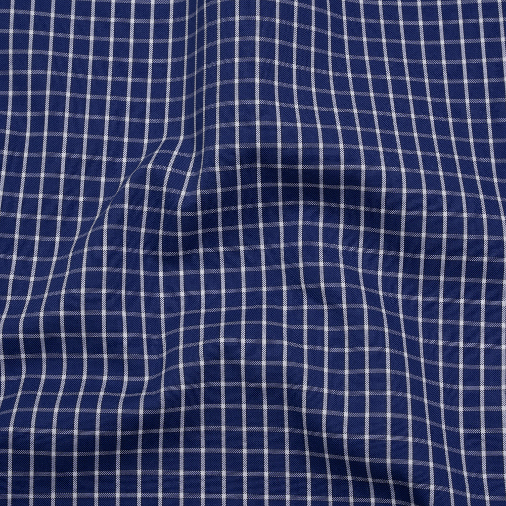 Cotton Shirting - Cobalt Blue and White Little Windowpane Checks - Deadstock