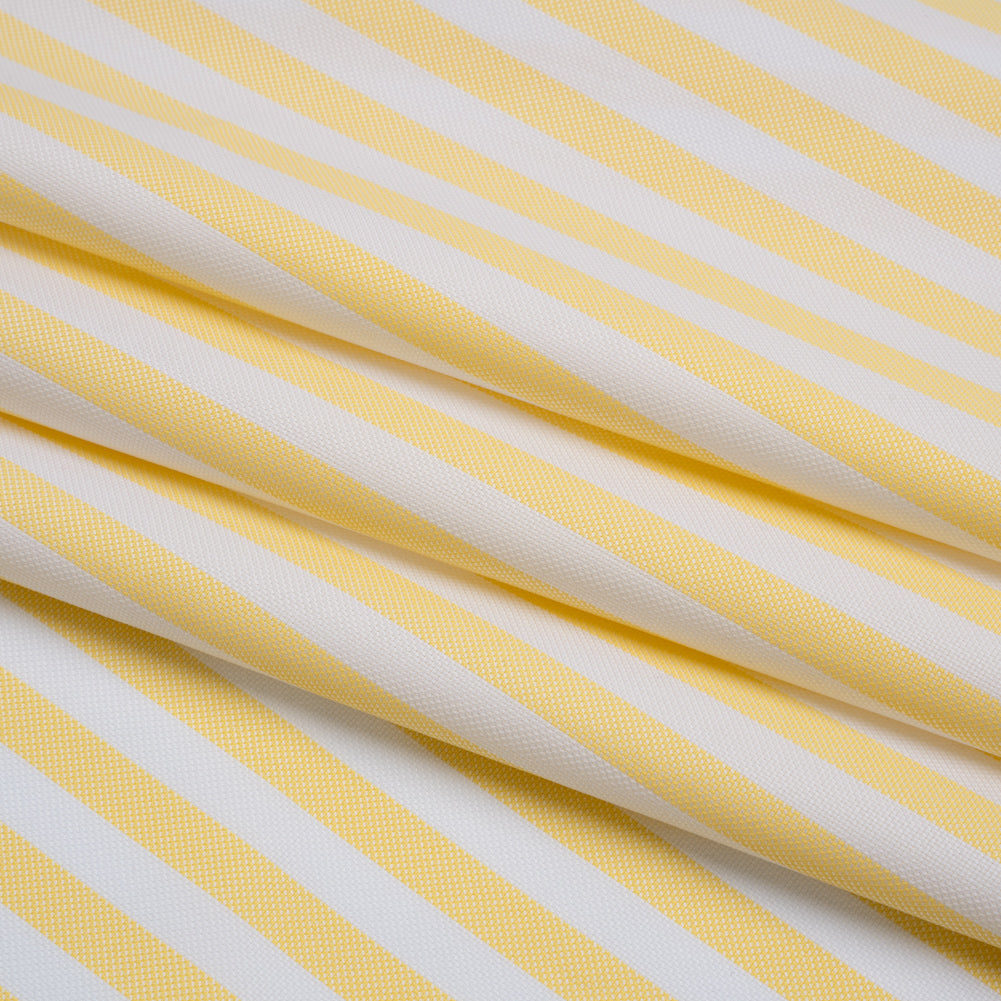 Cotton Oxford Shirting - Sunny Yellow and White Stripes - Designer Deadstock - Folded