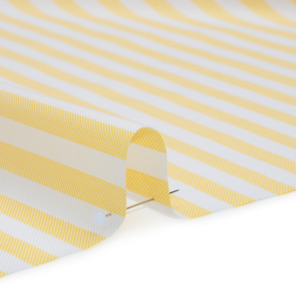 Cotton Oxford Shirting - Sunny Yellow and White Stripes - Designer Deadstock - Detail