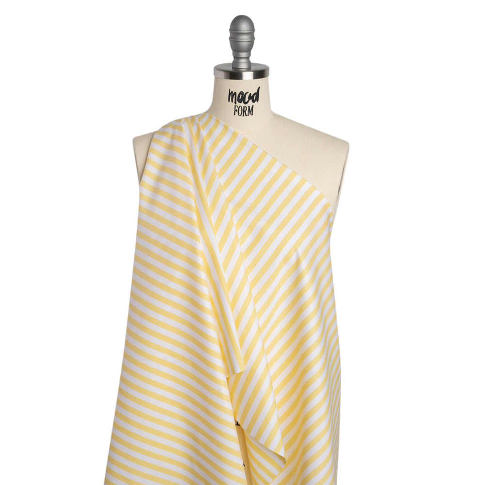 Cotton Oxford Shirting - Sunny Yellow and White Stripes - Designer Deadstock - Drape