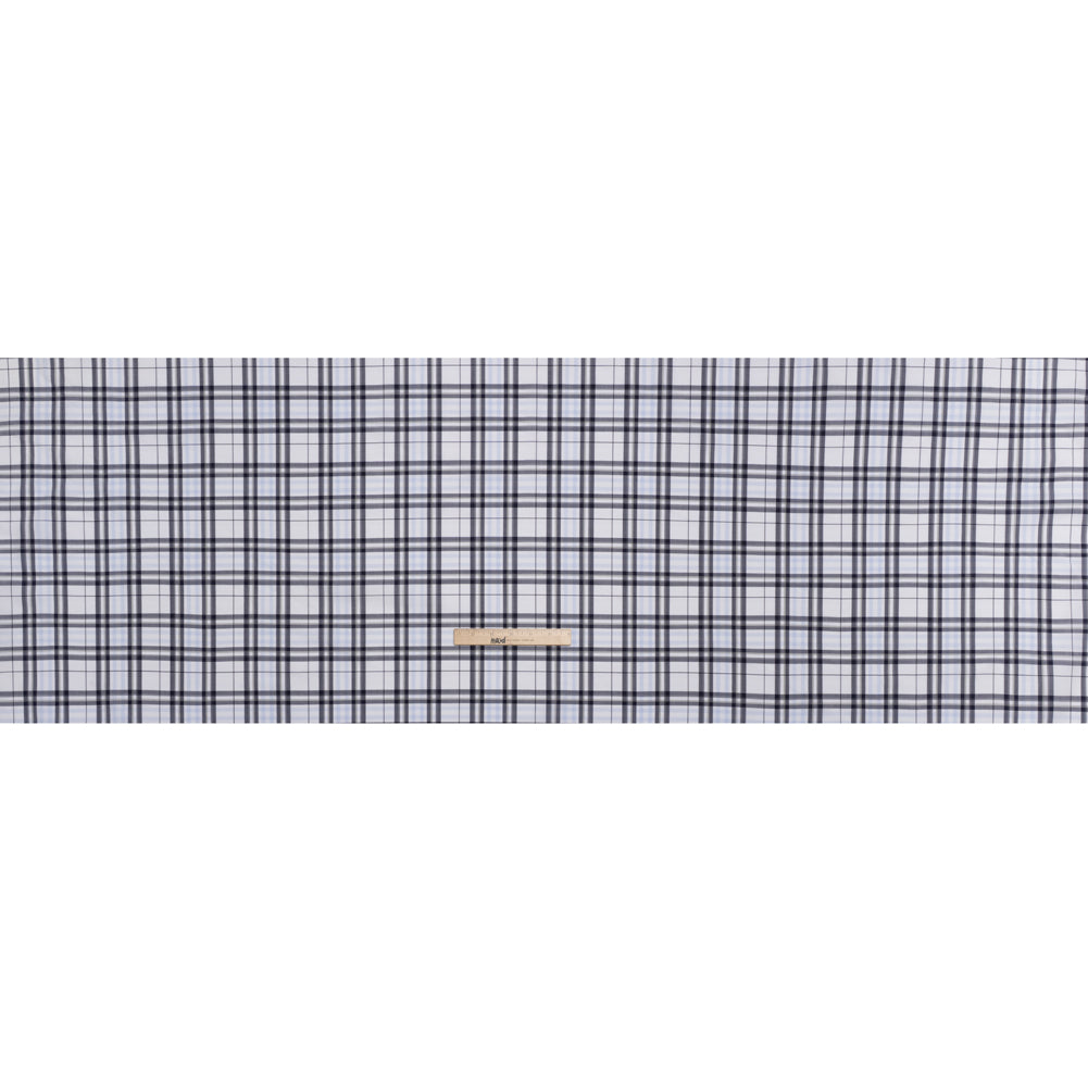 Cotton Shirting - Midnight Navy, Greige and White Plaid - Deadstock - Full