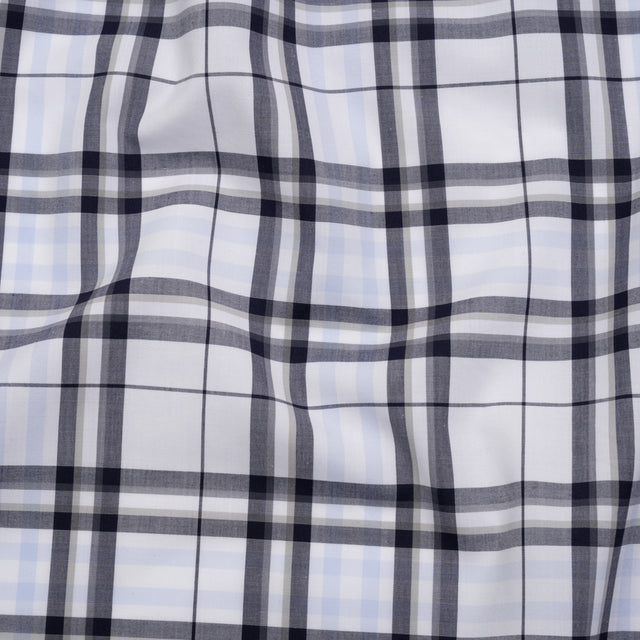 Cotton Shirting - Midnight Navy, Greige and White Plaid - Deadstock