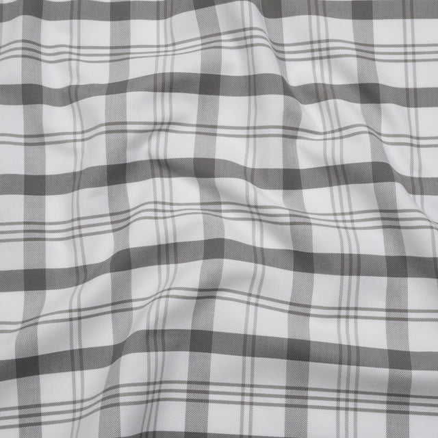 Cotton Oxford Shirting - Gray and White Check Plaid - Deadstock