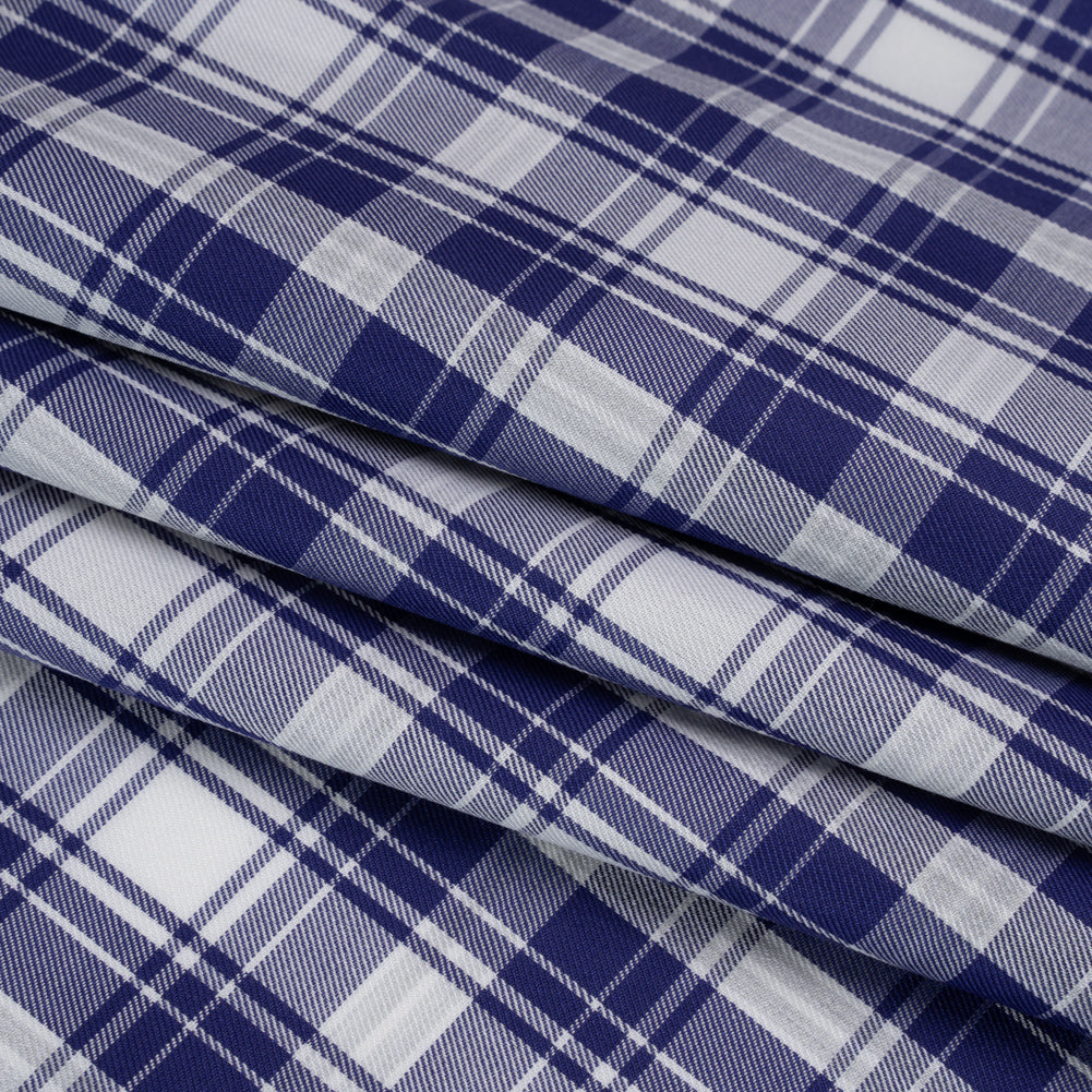 Cotton Twill Shirting - Cobalt Blue and White Plaid - Deadstock - Folded