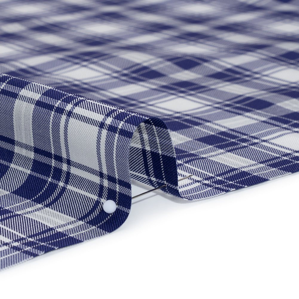 Cotton Twill Shirting - Cobalt Blue and White Plaid - Deadstock - Detail