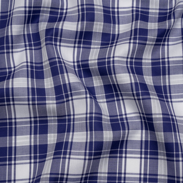 Cotton Twill Shirting - Cobalt Blue and White Plaid - Deadstock