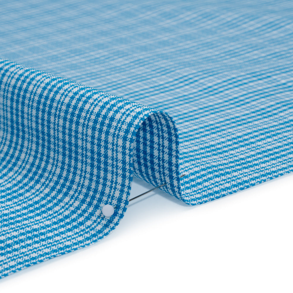Cotton Oxford Shirting - Bright Blue and White Plaid - Designer Deadstock - Detail