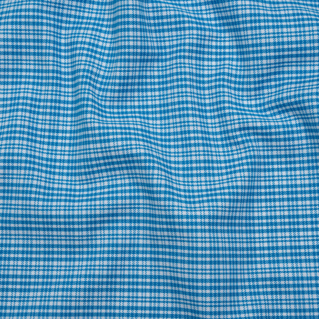 Cotton Oxford Shirting - Bright Blue and White Plaid - Designer Deadstock