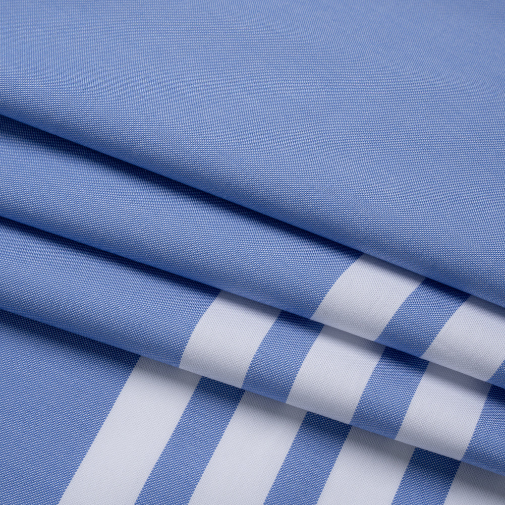 Cotton Oxford Shirting Panel - Blue and White Stripe Border - Deadstock - Folded