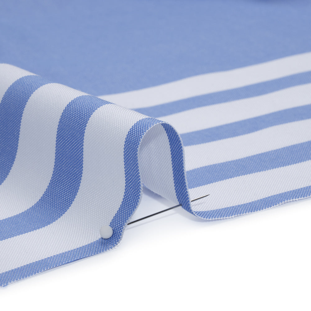Cotton Oxford Shirting Panel - Blue and White Stripe Border - Deadstock - Detail