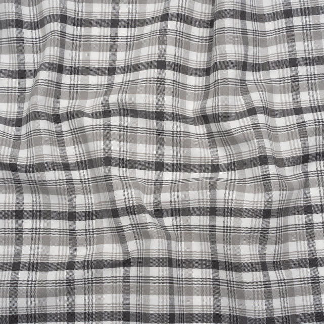 Cotton Oxford Shirting - Charcoal, Gray and White Plaid - Deadstock