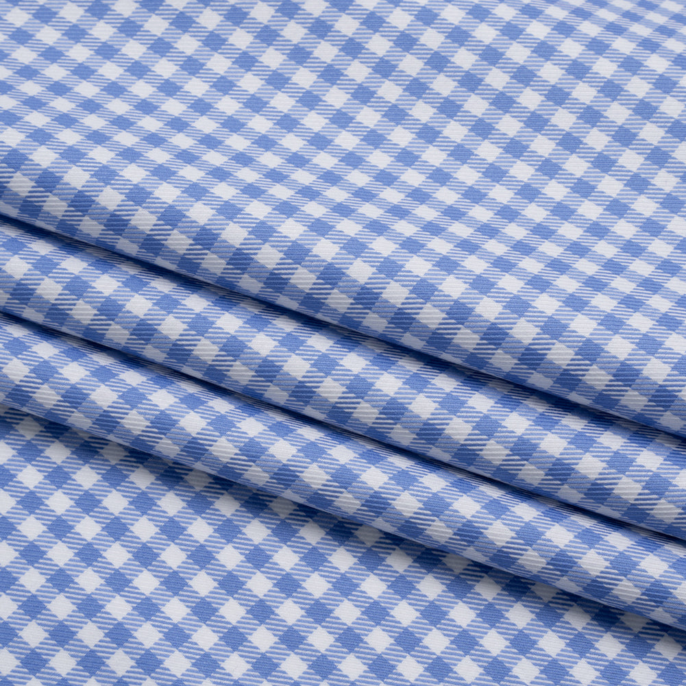 Cotton Twill Shirting - Country Blue and White Gingham Check - Deadstock - Folded