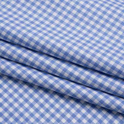 Cotton Twill Shirting - Country Blue and White Gingham Check - Deadstock
