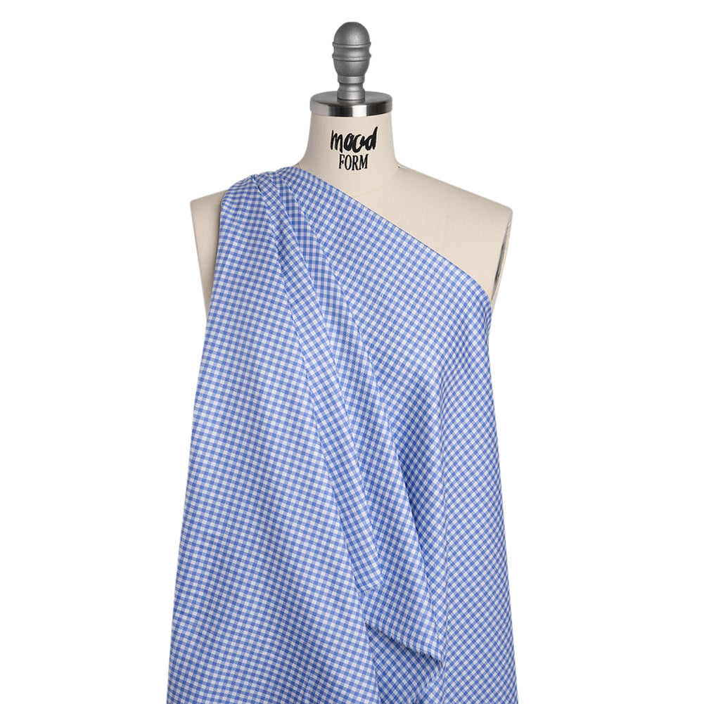 Cotton Twill Shirting - Country Blue and White Gingham Check - Deadstock - Drape