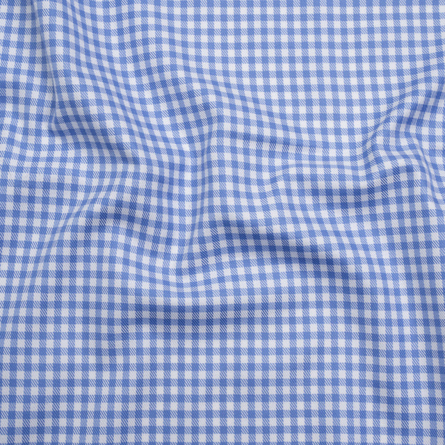 Cotton Twill Shirting - Country Blue and White Gingham Check - Deadstock