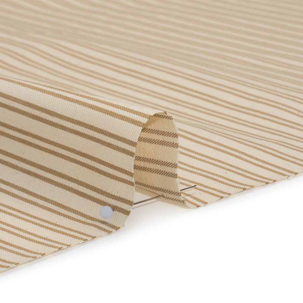 Cotton Twill - Natural Beige Speckles and Taupe Paired Stripes - Deadstock - Detail
