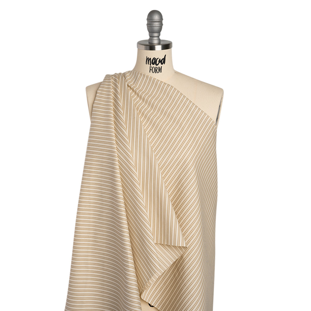 Cotton Twill - Natural Beige Speckles and Taupe Paired Stripes - Deadstock - Drape