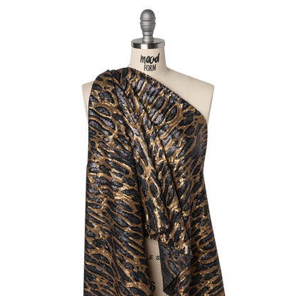 Sequins on Black Mesh - Gold and Black Abstract - Deadstock