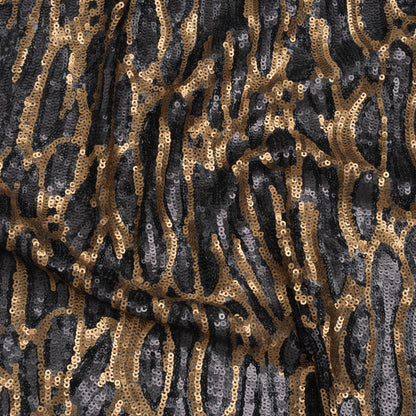 Sequins on Black Mesh - Gold and Black Abstract - Deadstock