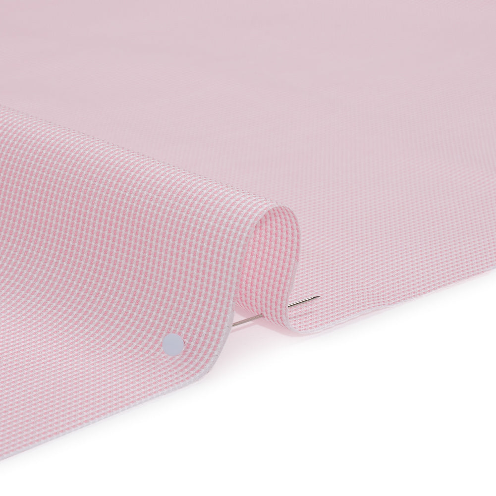 Cotton Oxford Shirting - Baby Pink and White Micro Checks - Deadstock - Detail