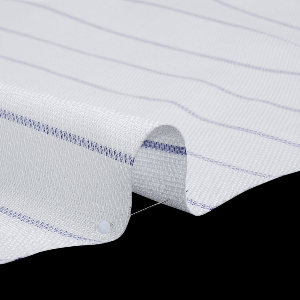 Cotton Birdseye Pique - White and Dark Blue Stripes - Deadstock - Detail