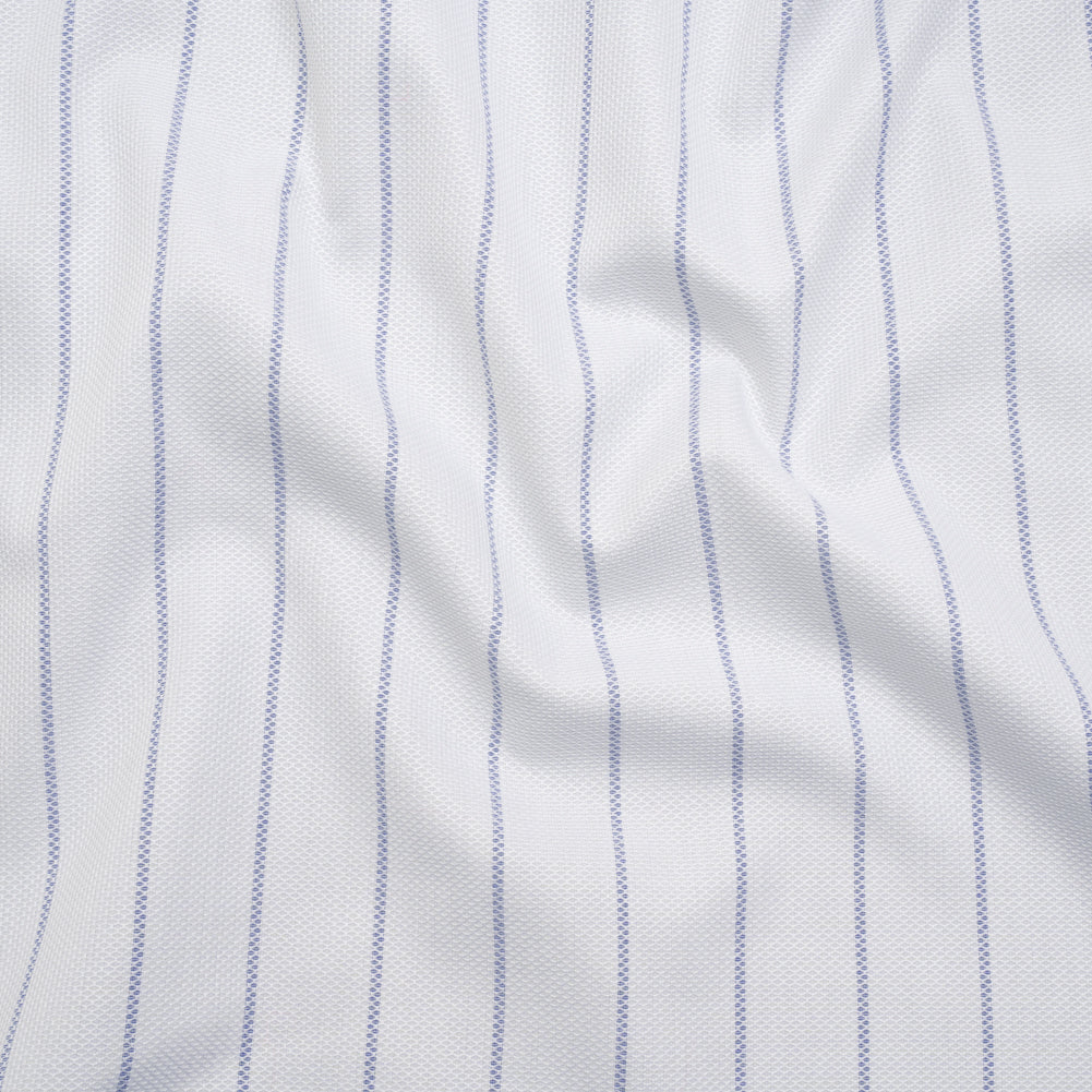 Cotton Birdseye Pique - White and Dark Blue Stripes - Deadstock
