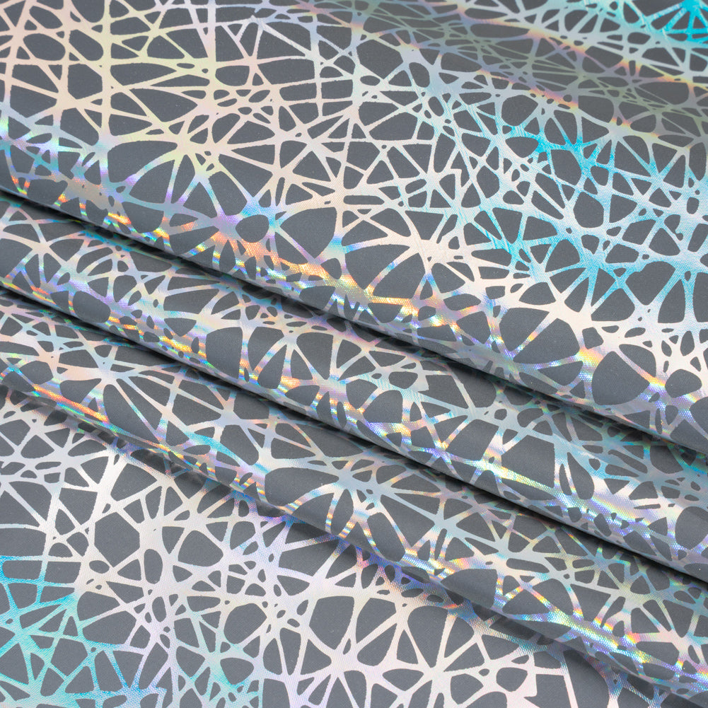 Foiled Reflective Fabric - Silver Gray with Rainbow Web - Folded